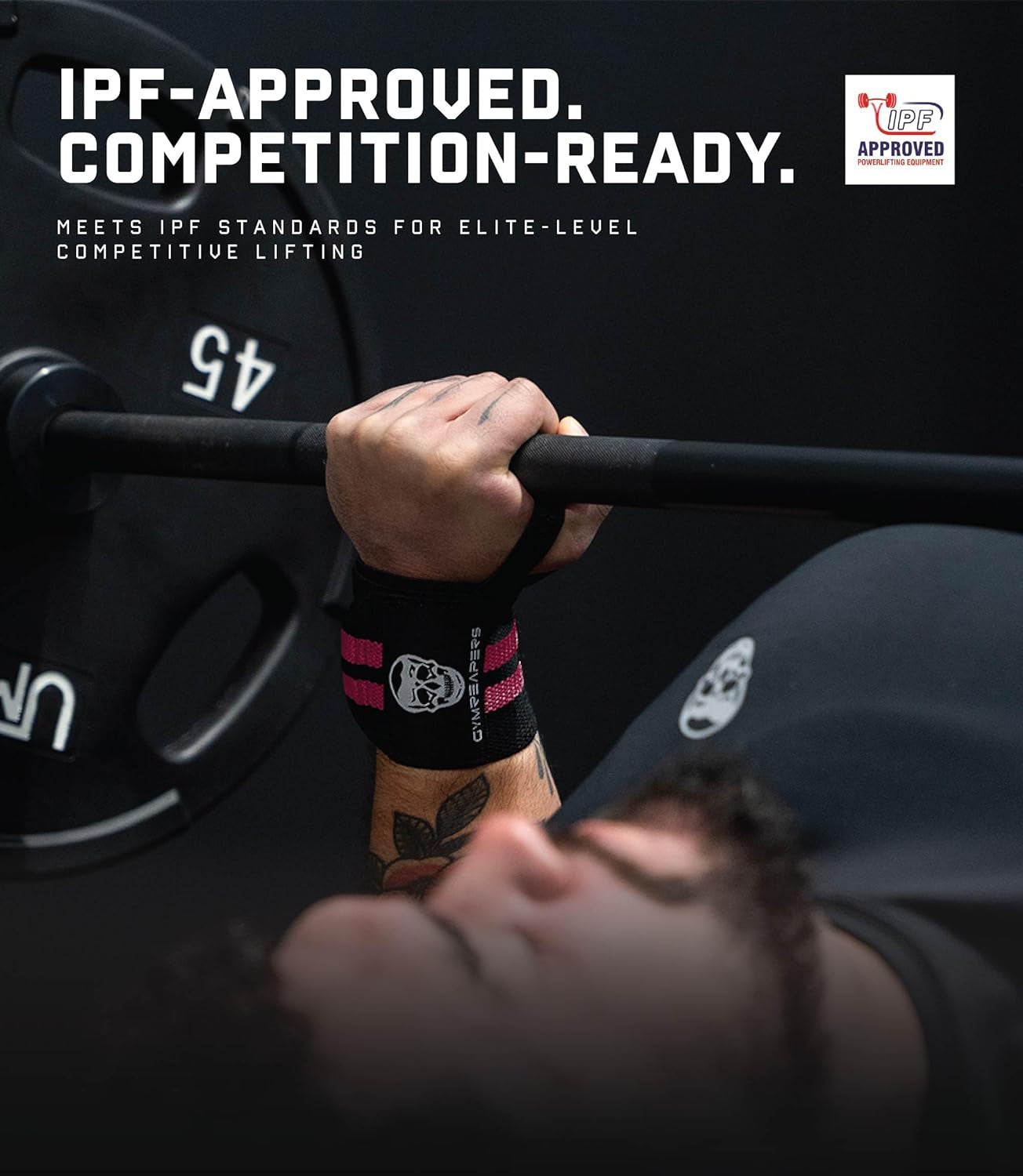 Weightlifting Wrist Wraps (IPF Approved) 18" Professional Quality Wrist Support with Heavy Duty Thumb Loop - Best Wrap for Powerlifting Competition, Strength Training, Bodybuilding.