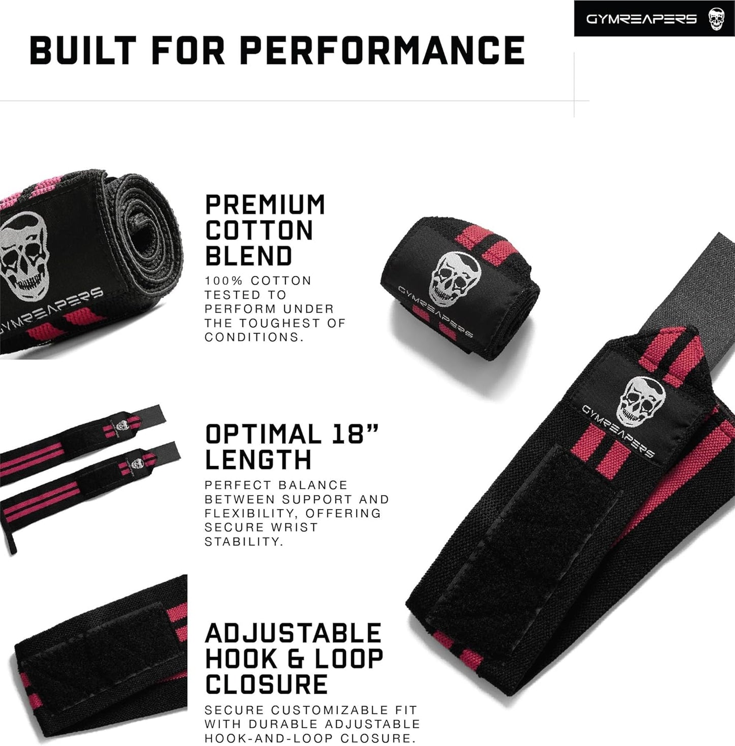 Weightlifting Wrist Wraps (IPF Approved) 18" Professional Quality Wrist Support with Heavy Duty Thumb Loop - Best Wrap for Powerlifting Competition, Strength Training, Bodybuilding.